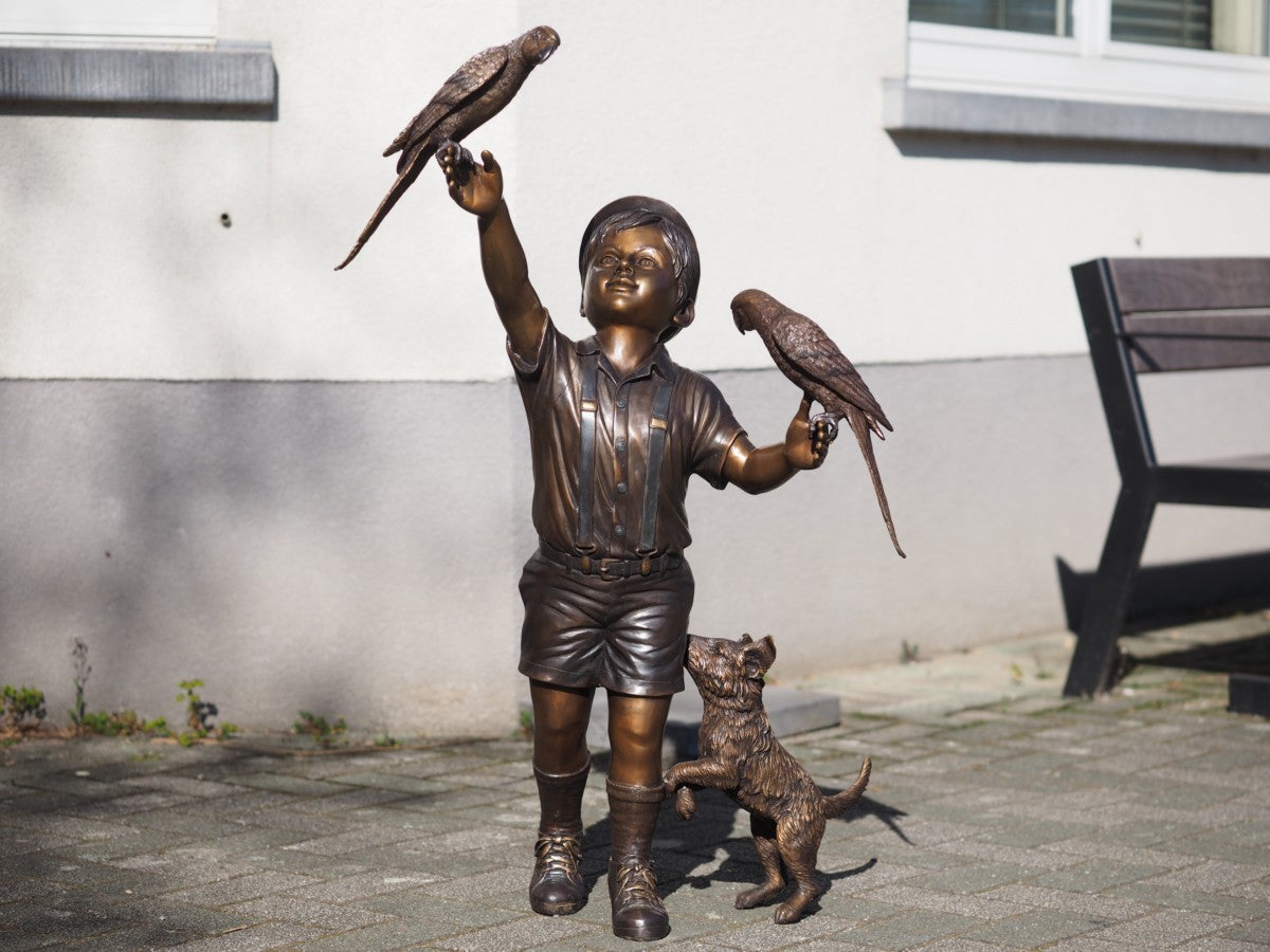 Boy with birds and dog